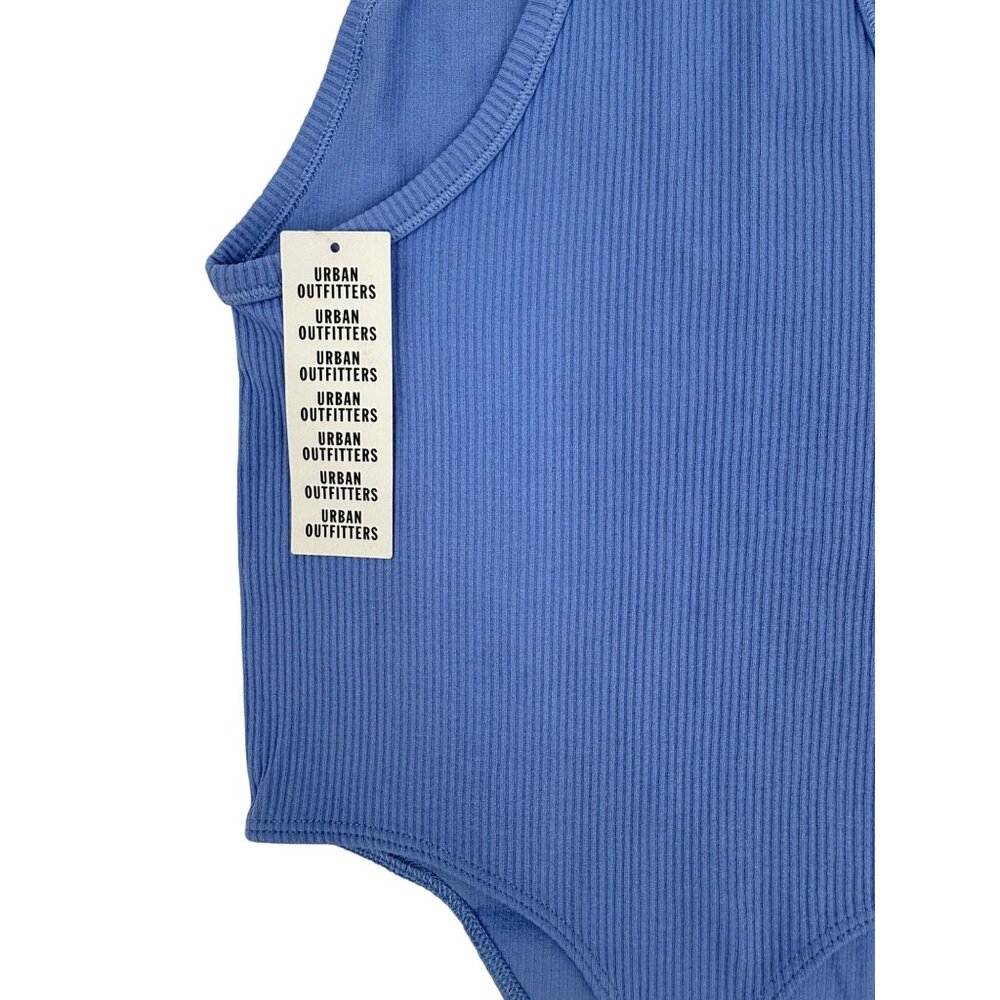 NWT UO Blue Ribbed Bodysuit XS/S High Neck V-Slit Thong • Modern Minimalist Y2K - Picture 16 of 16